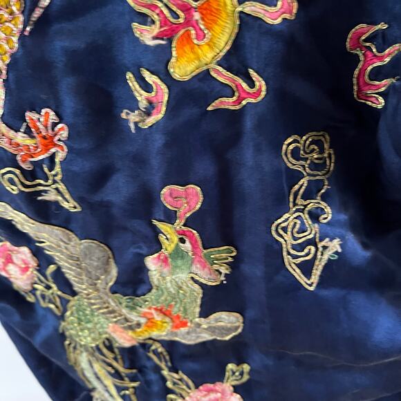 Vtg Chinese Dragon Embroidered 100% Silk Robe Sz S - Picture 3 of 13